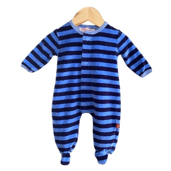 Magnificent Baby One Pieces Magnificent Baby Blue Stripe Velour